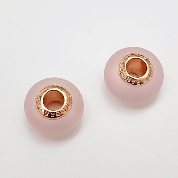 Pandora Matte Pink Murano Glass 2 Charms - Picture 2 of 3
